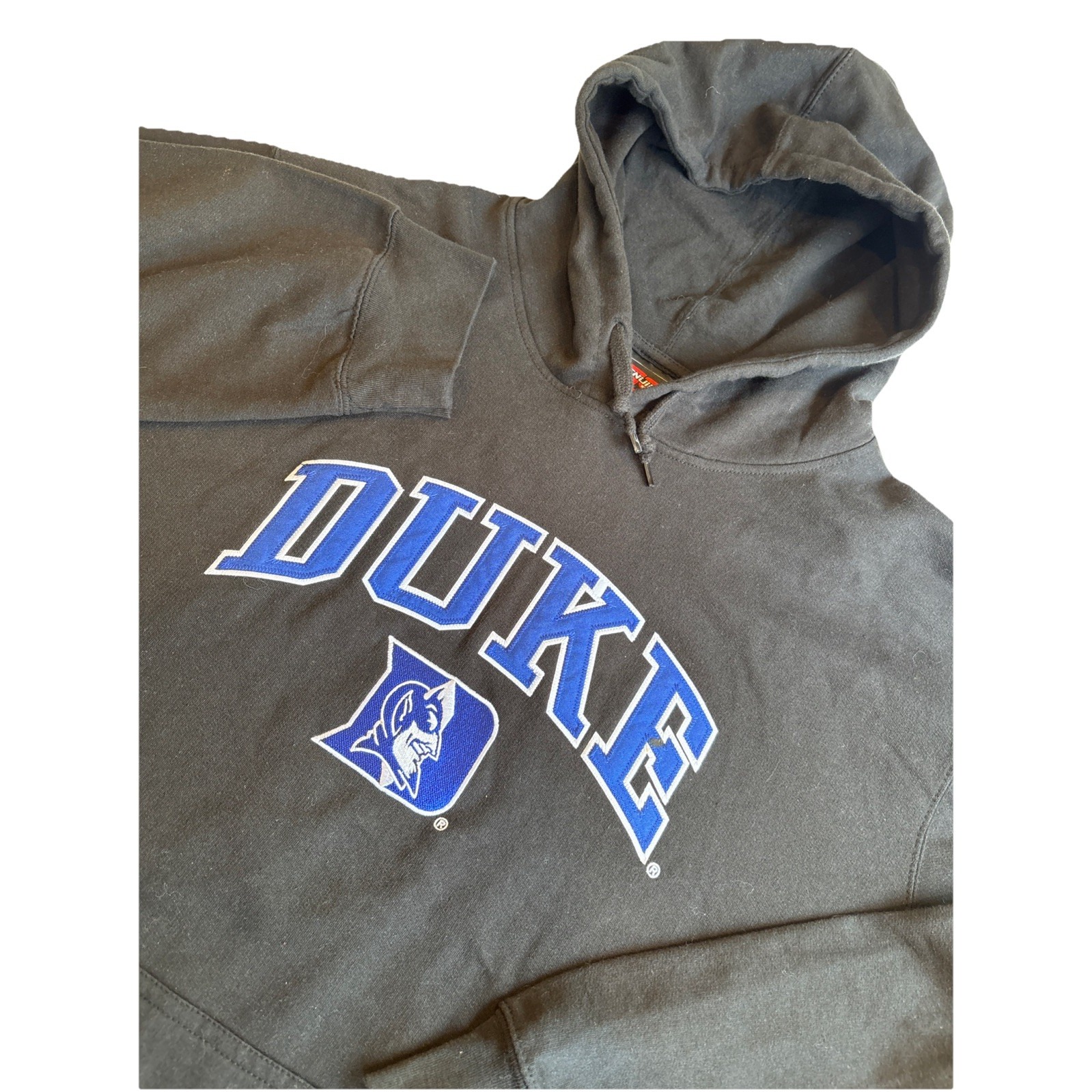 Vtg Duke Blue Devils Fleece Hoodie Black W Embroidered Spellout Logo Men's Xxl